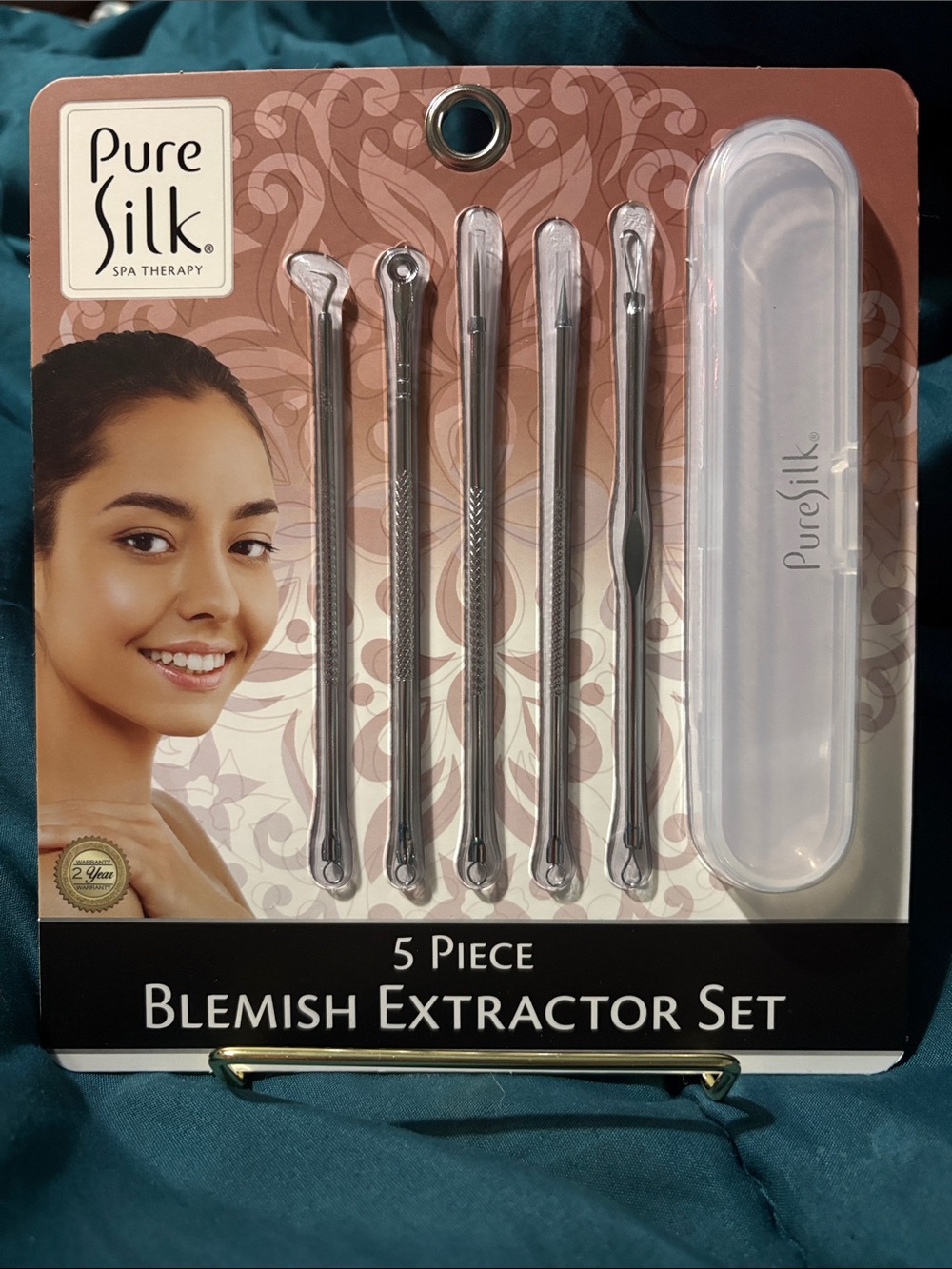 Pure Silk 5-Piece Blemish Extractor Set - with case - Silver tools & clear plast
